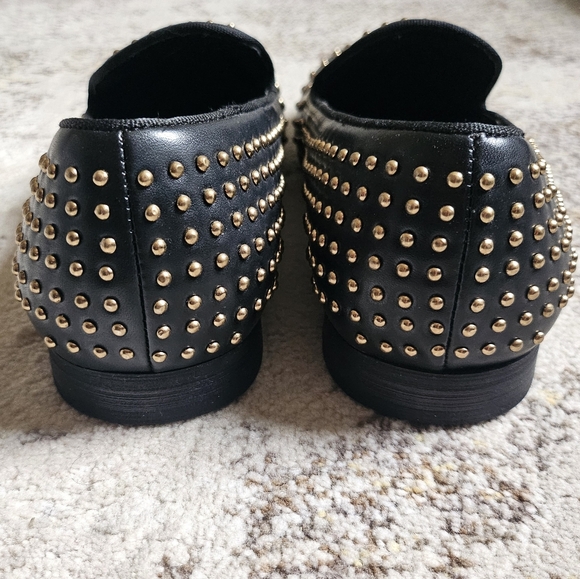 Men's Steve Madden Capital 9 42 Black Gold Studded Slipon Loafers Shoe New Years - Picture 3 of 9